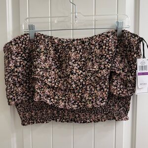 NWT 1.State Black and Pink Floral strapless crop smocked sz XXL